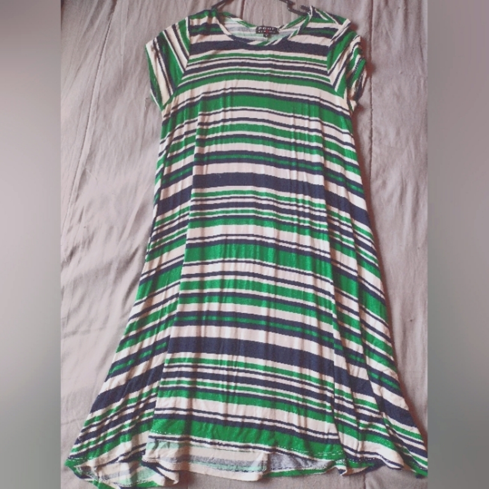 A black, white and green dress